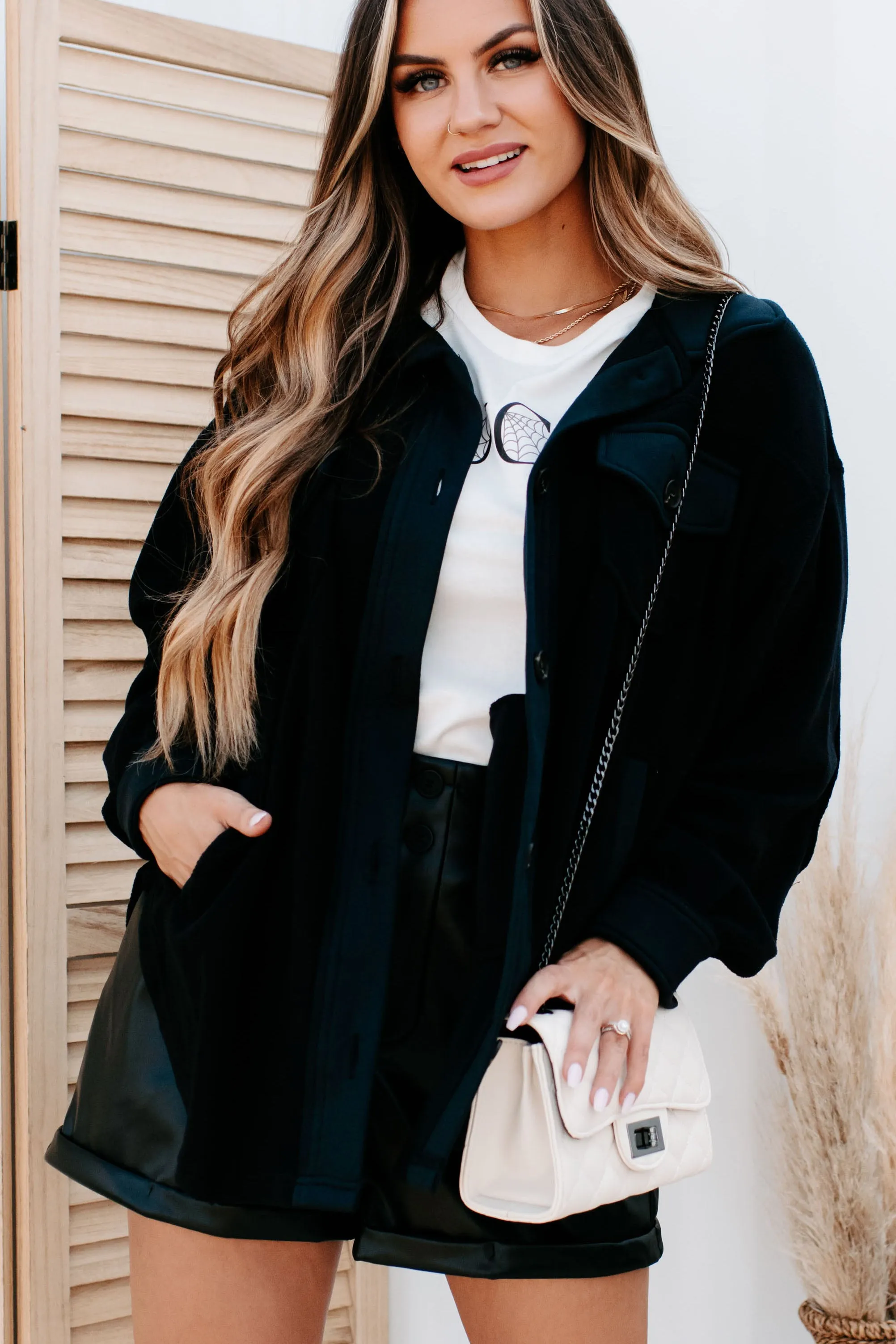 Cozy Campfire Nights Oversized Fleece Shacket (Black)