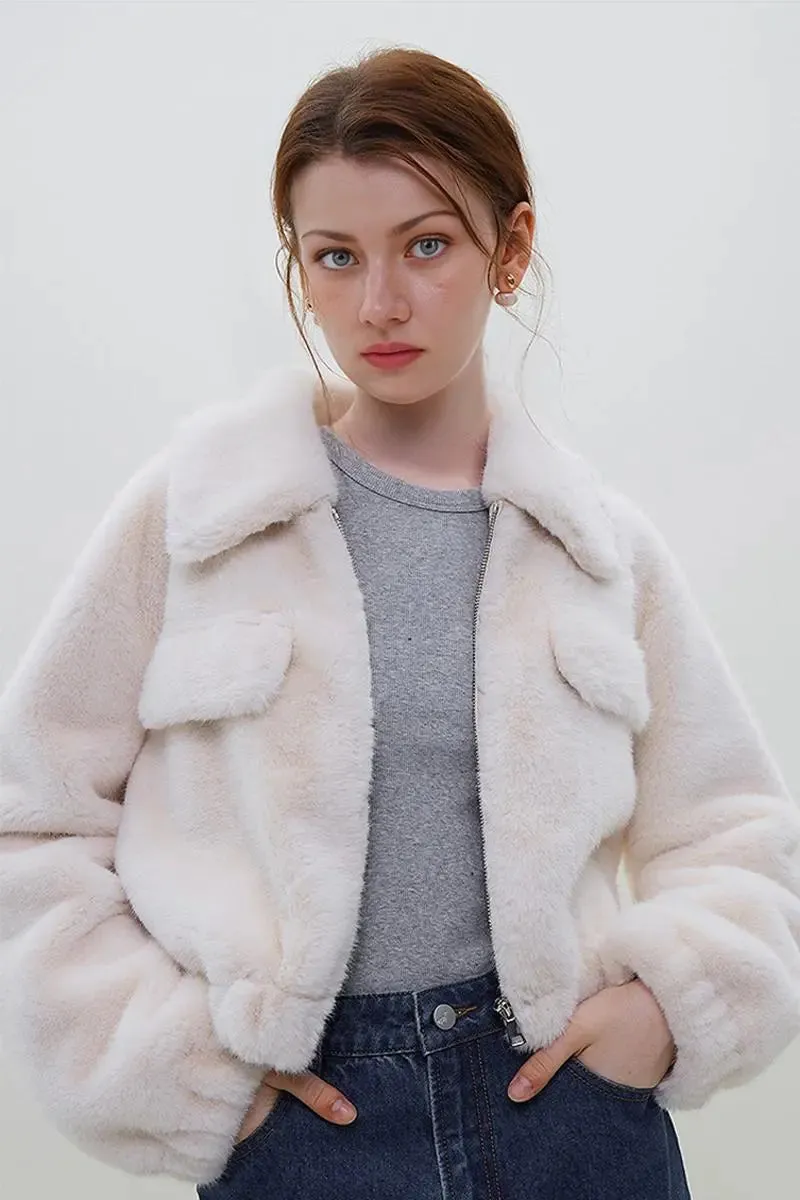 Cropped Faux Fur Bomber Jacket