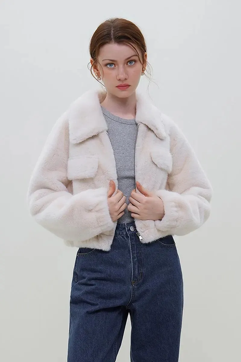 Cropped Faux Fur Bomber Jacket