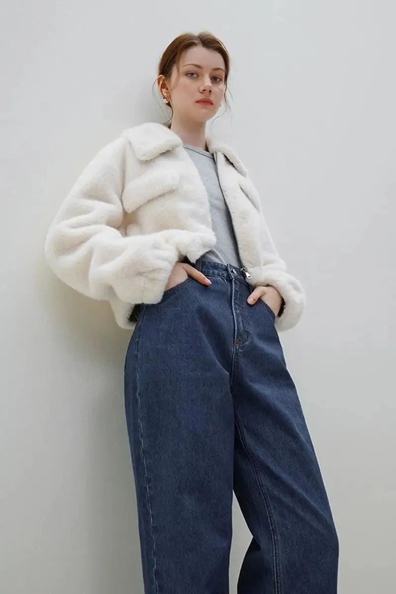 Cropped Faux Fur Bomber Jacket