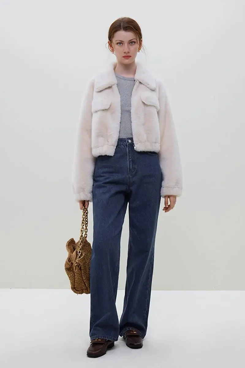 Cropped Faux Fur Bomber Jacket