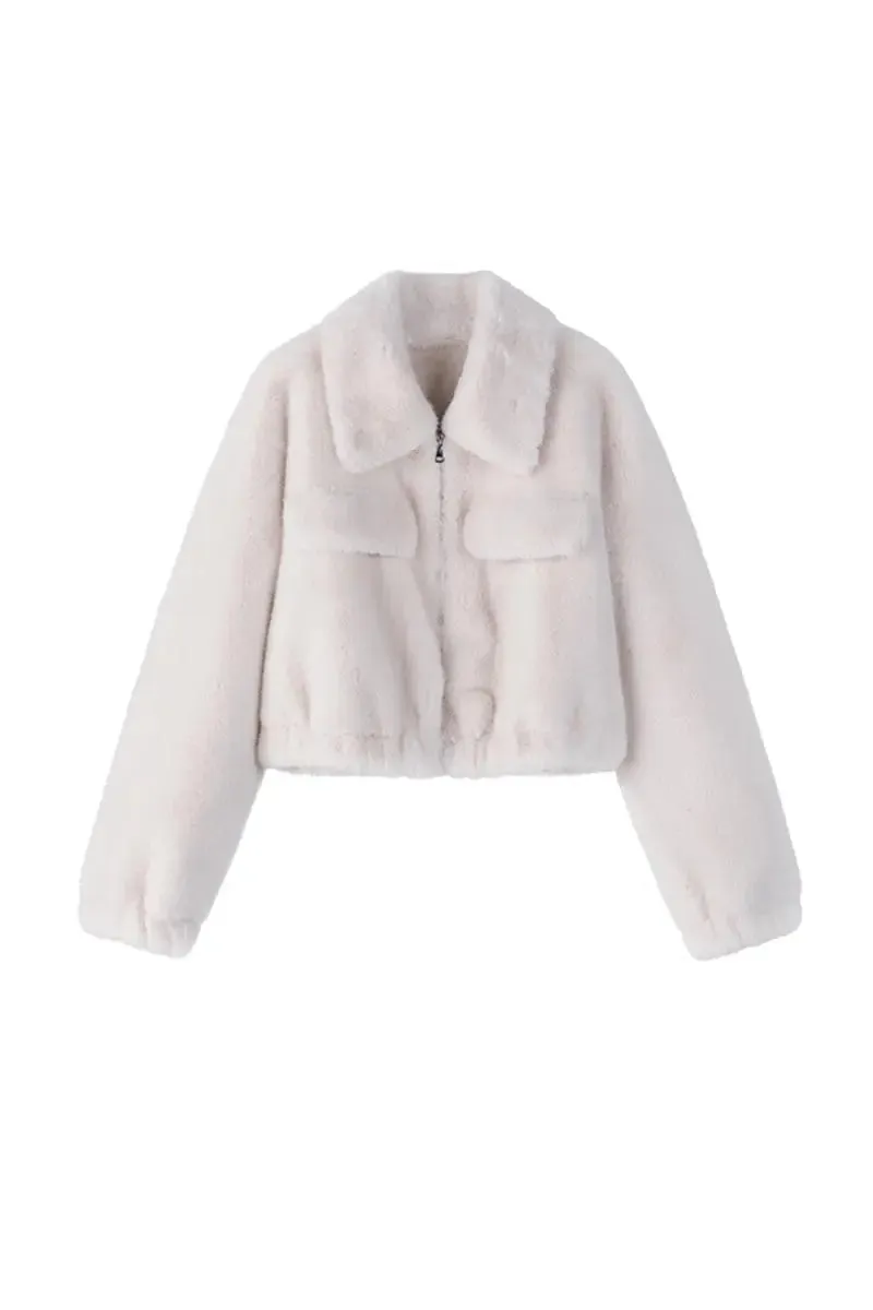 Cropped Faux Fur Bomber Jacket