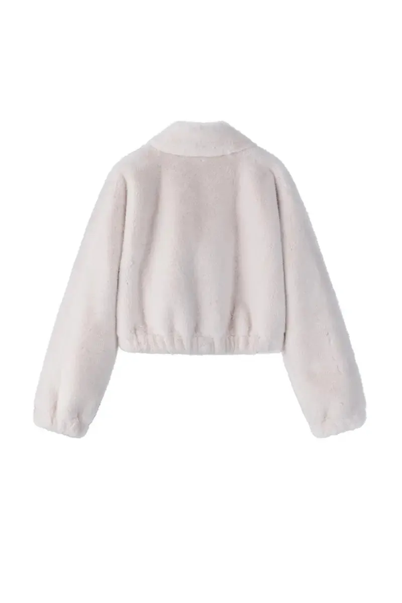 Cropped Faux Fur Bomber Jacket