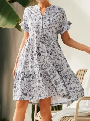 Dresses for Women 2023 Summer New V-neck Button Print Dress Women's Short Sleeves Loose Short Dresses Streetwear 	Woman Clothing