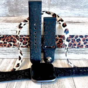 Engraved Black Leopard Silicone Band For Fitbit Versa 1/2