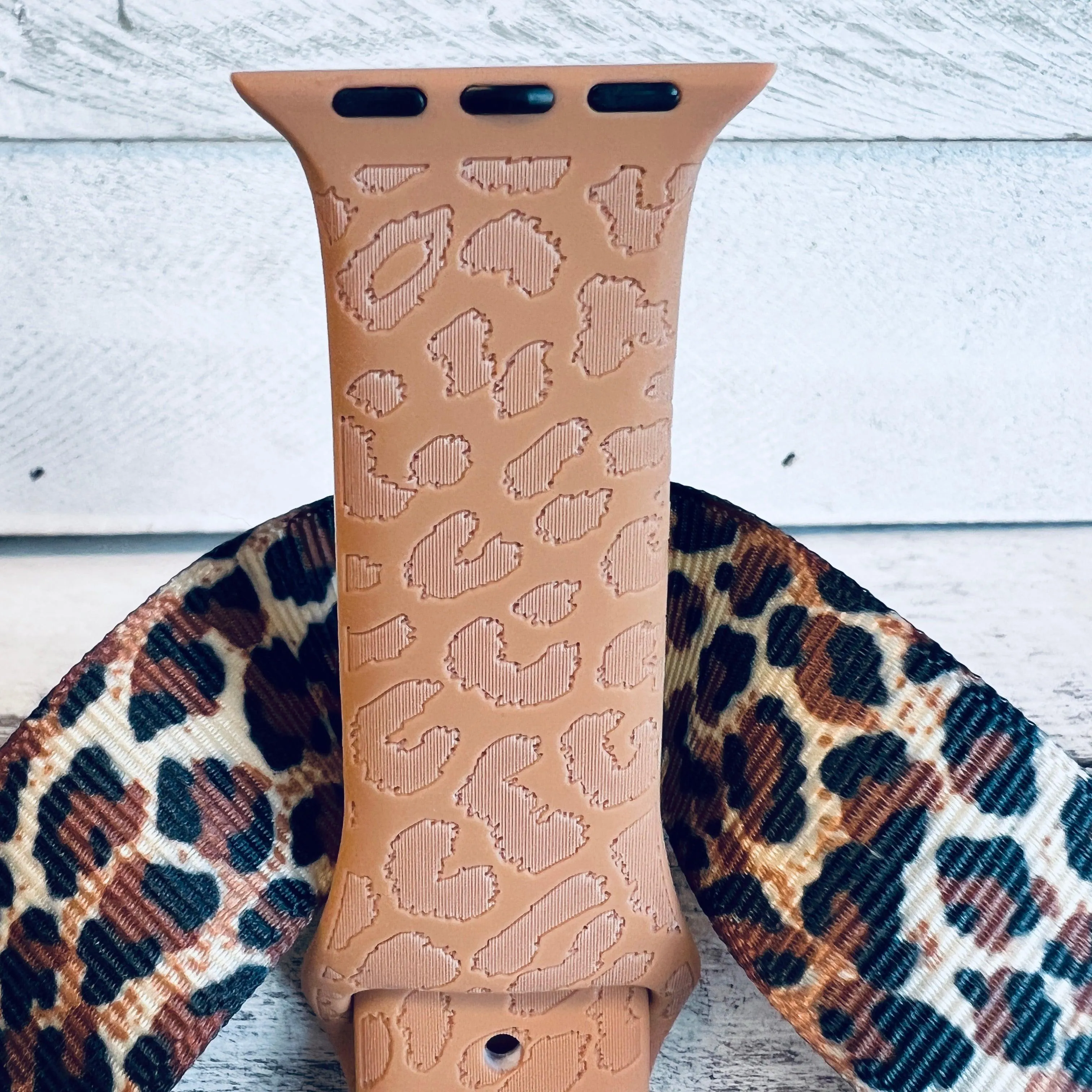 Engraved Brown Leopard Silicone Band For Apple Watch