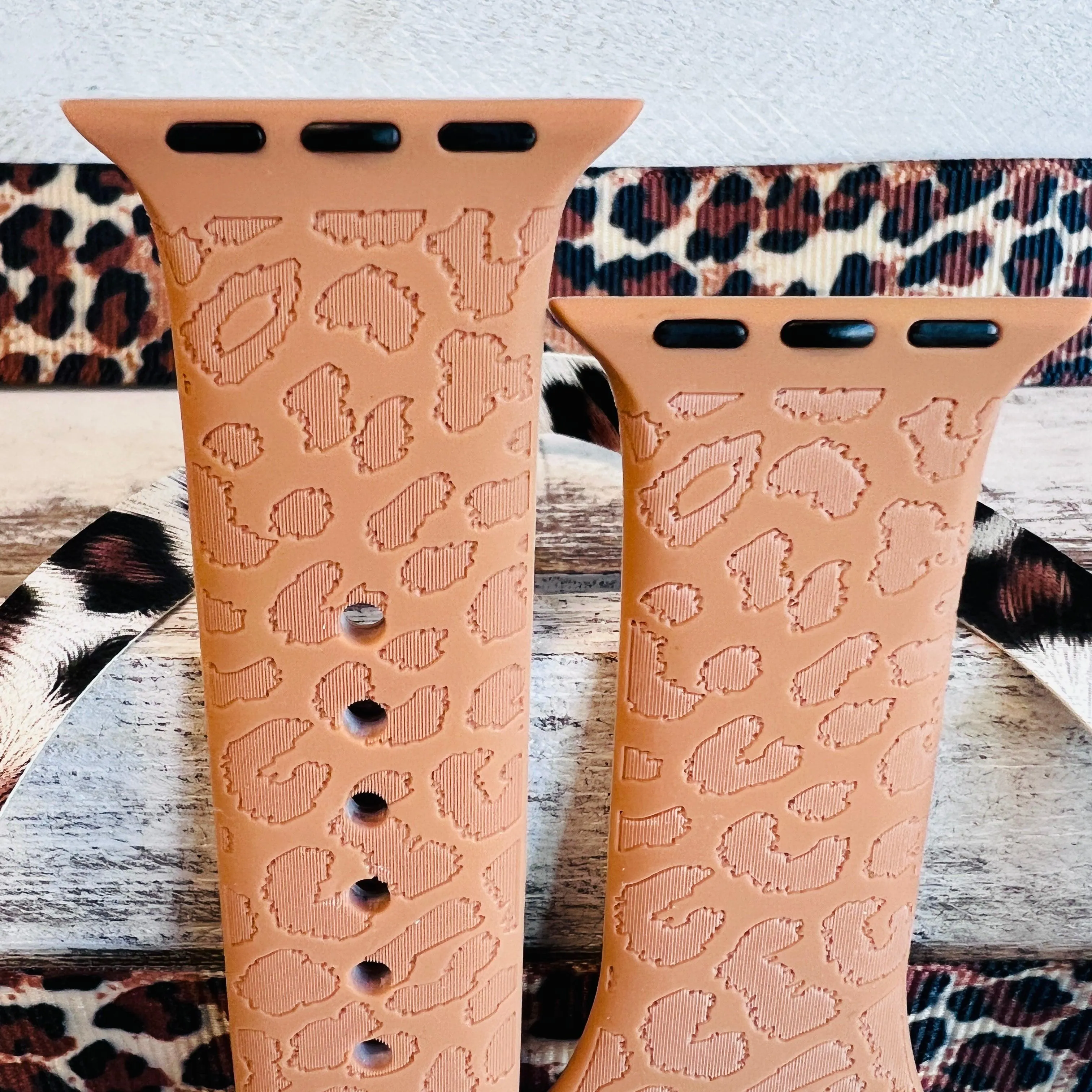 Engraved Brown Leopard Silicone Band For Apple Watch