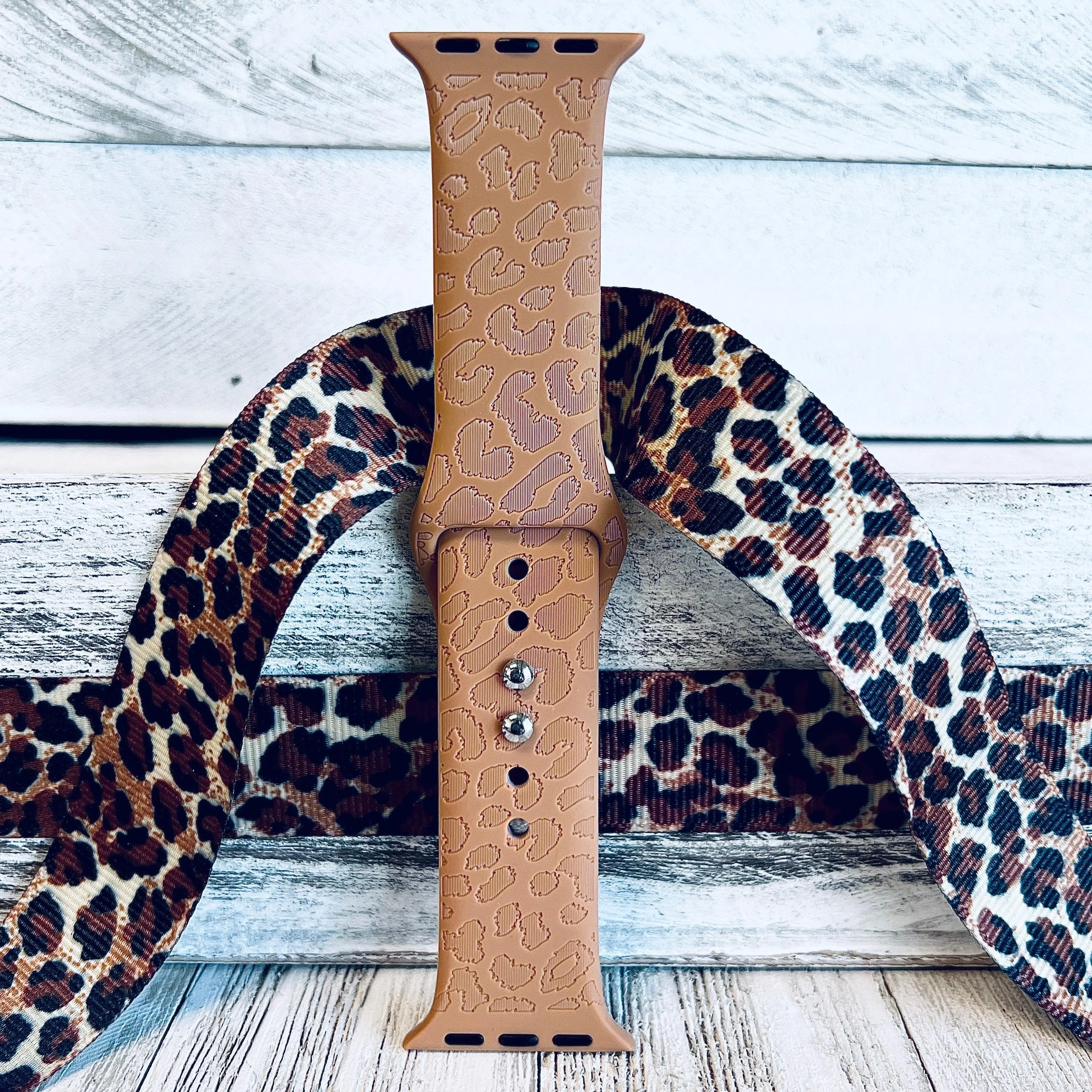 Engraved Brown Leopard Silicone Band For Apple Watch