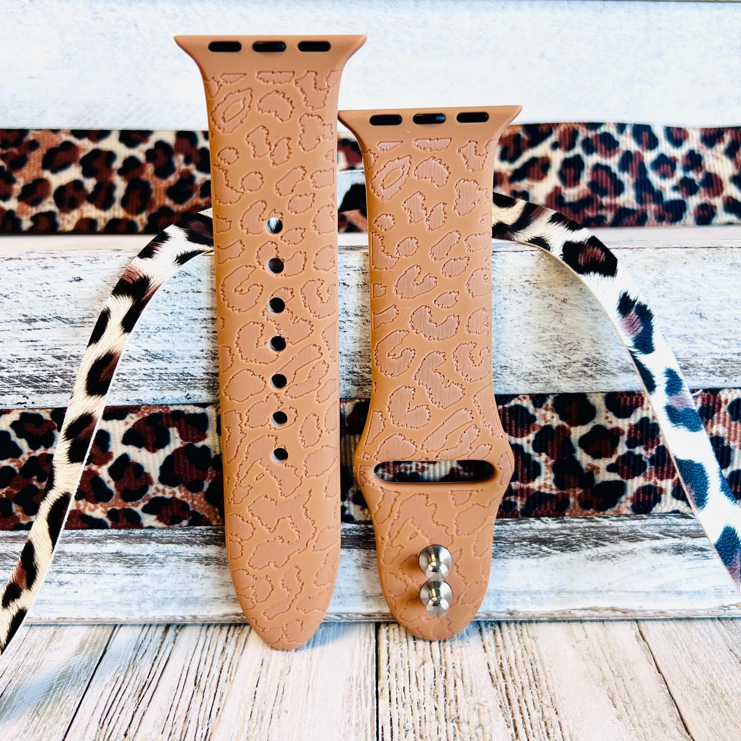 Engraved Brown Leopard Silicone Band For Apple Watch