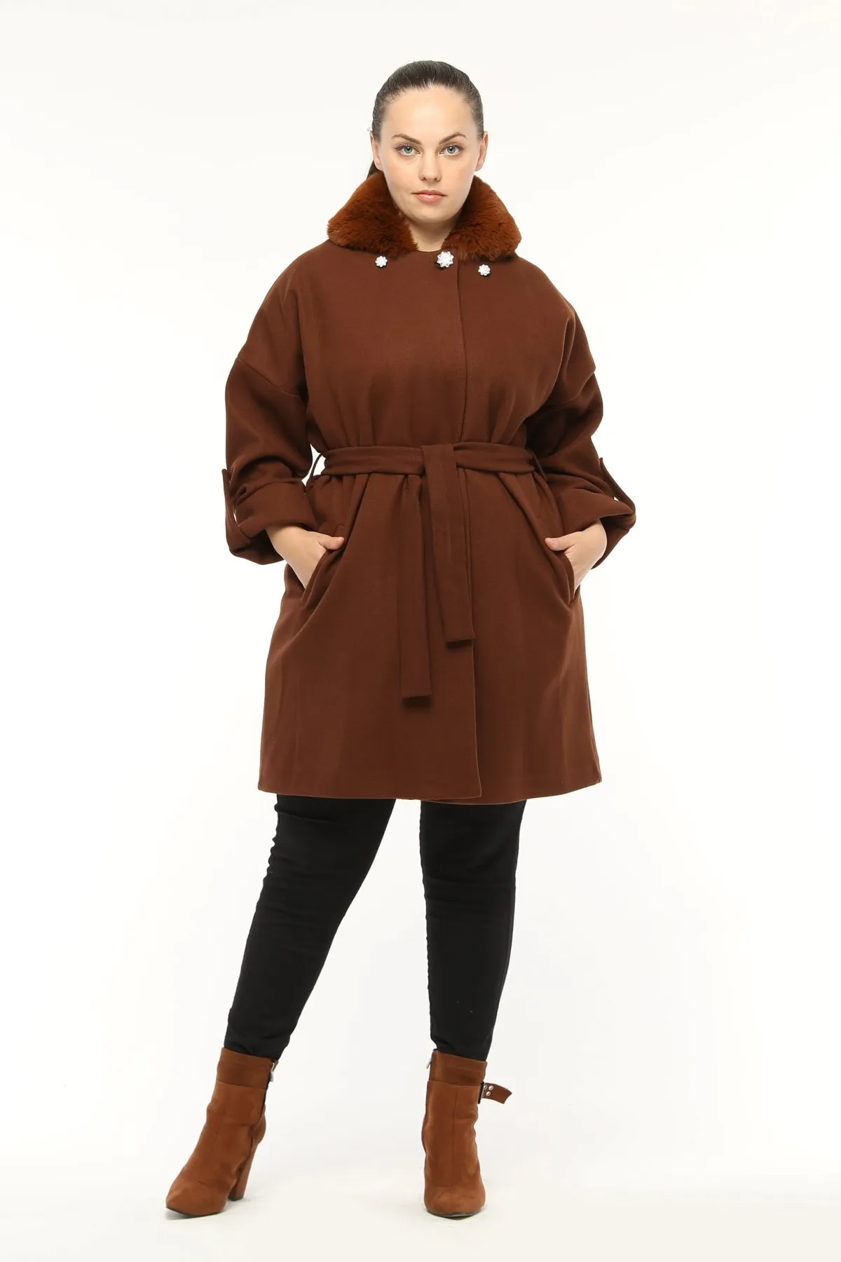 ERC Fux Fur Coat Brown