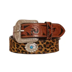 Fanciful hamd-tooled leather belt
