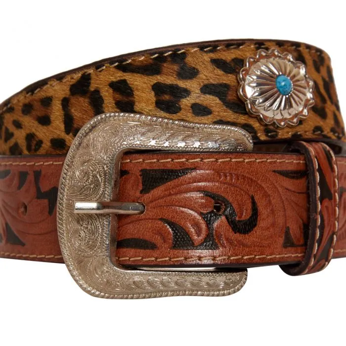 Fanciful hamd-tooled leather belt