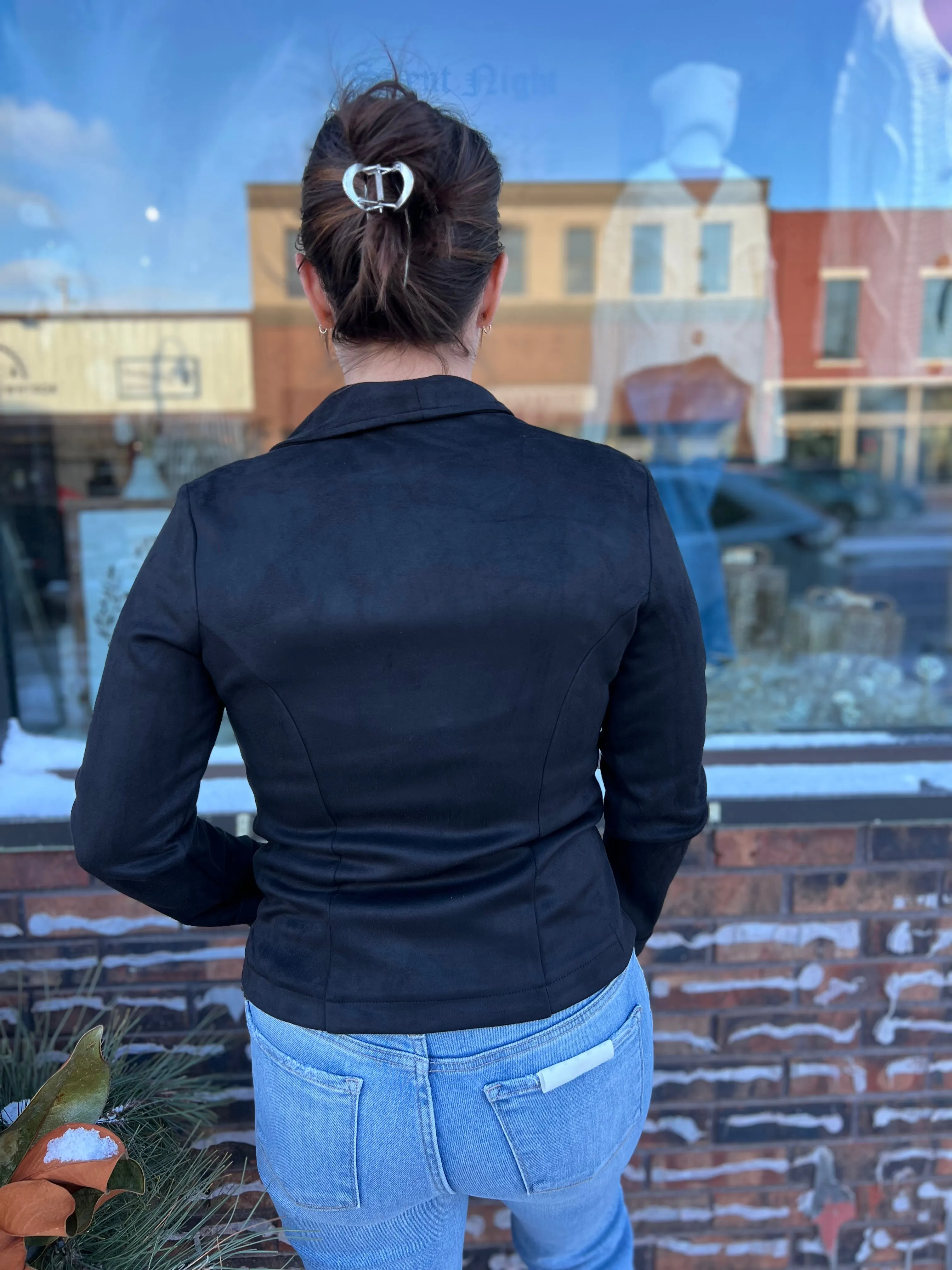 Faux Suede Zip Up Moto Jacket