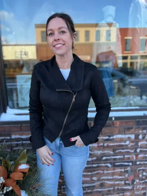 Faux Suede Zip Up Moto Jacket