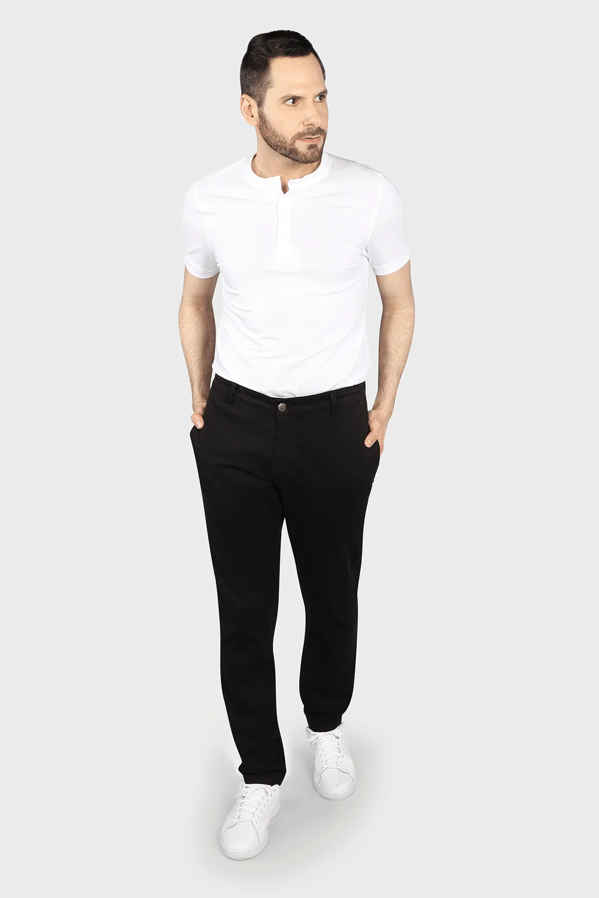 Flat Front Stretch Pants in Black