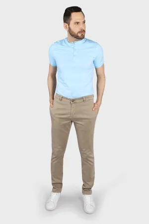 Flat Front Stretch Pants in Oatmeal