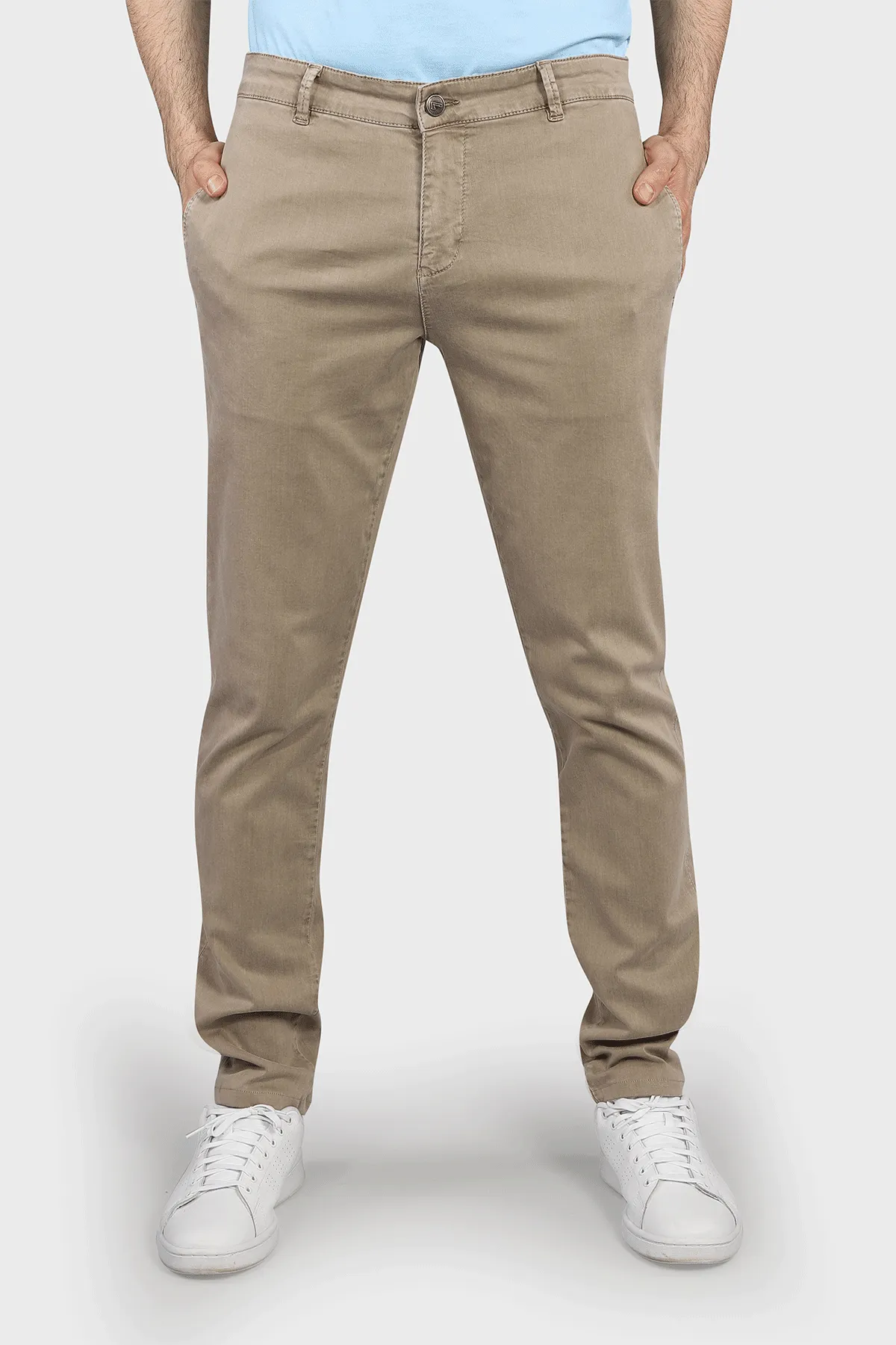 Flat Front Stretch Pants in Oatmeal