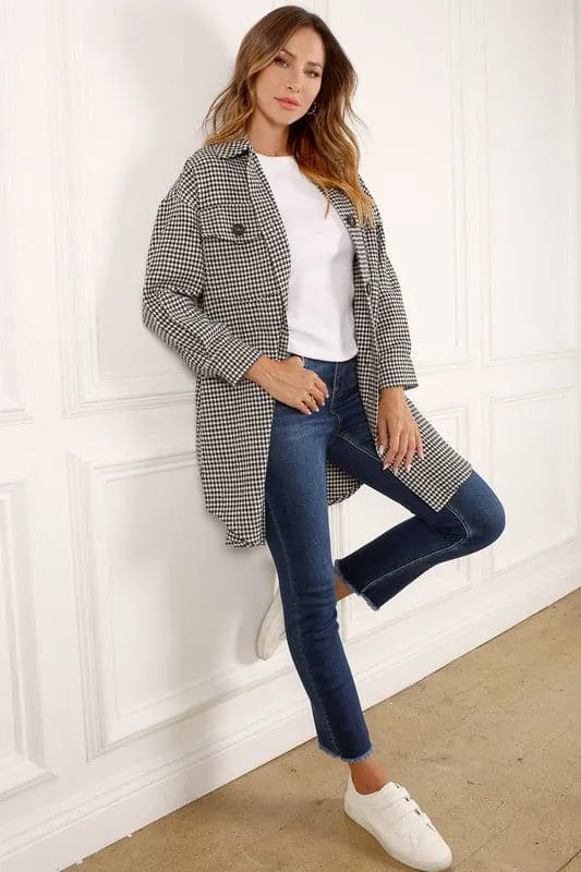 For The Glory Houndstooth Long Shacket
