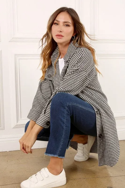 For The Glory Houndstooth Long Shacket