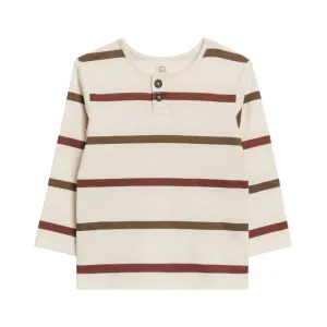Garnet & Sepia Max Stripe Reef Henley Long Sleeve - Colored Organics