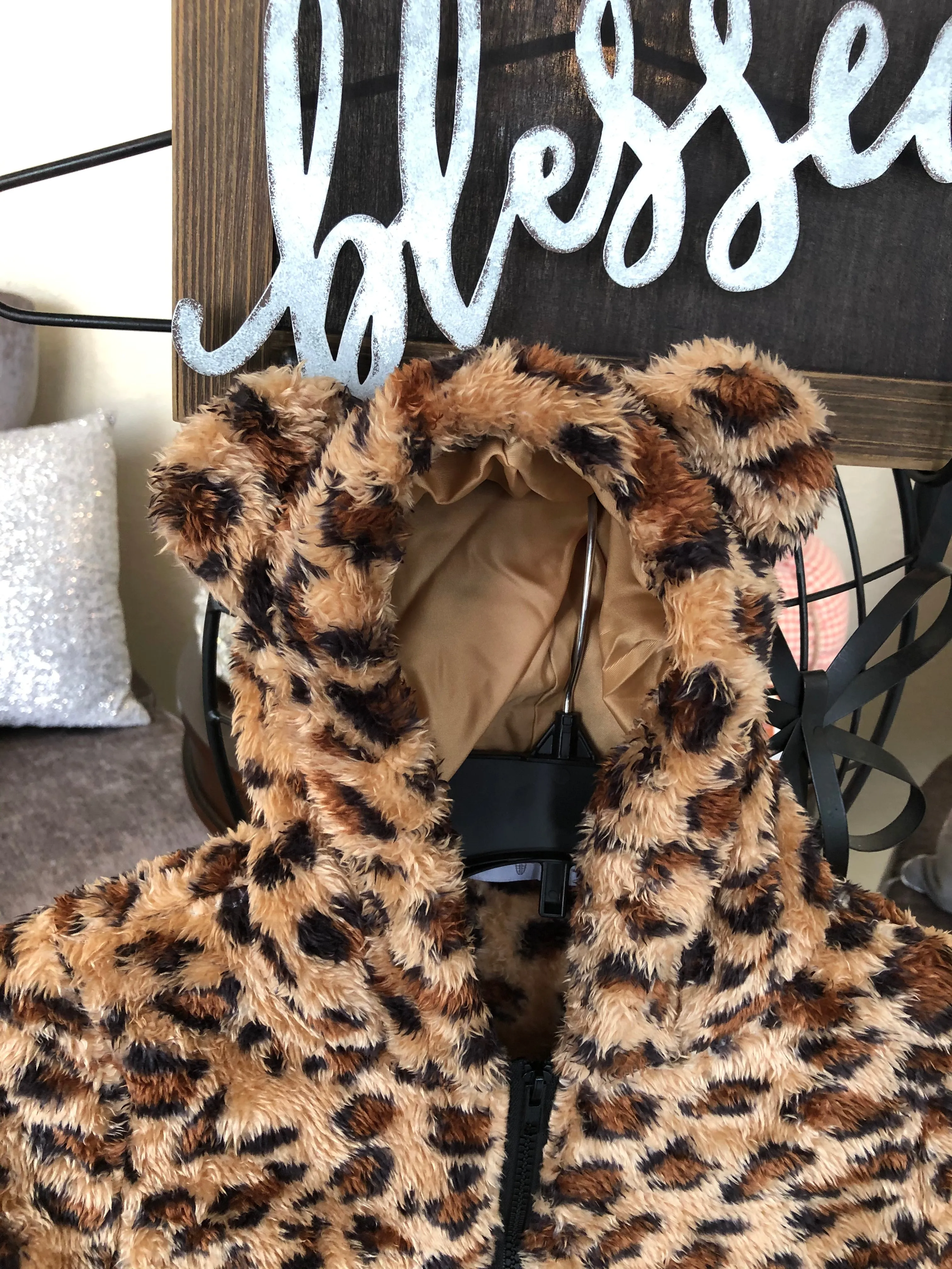 Girl’s Faux Fur Leopard Jacket With Ears