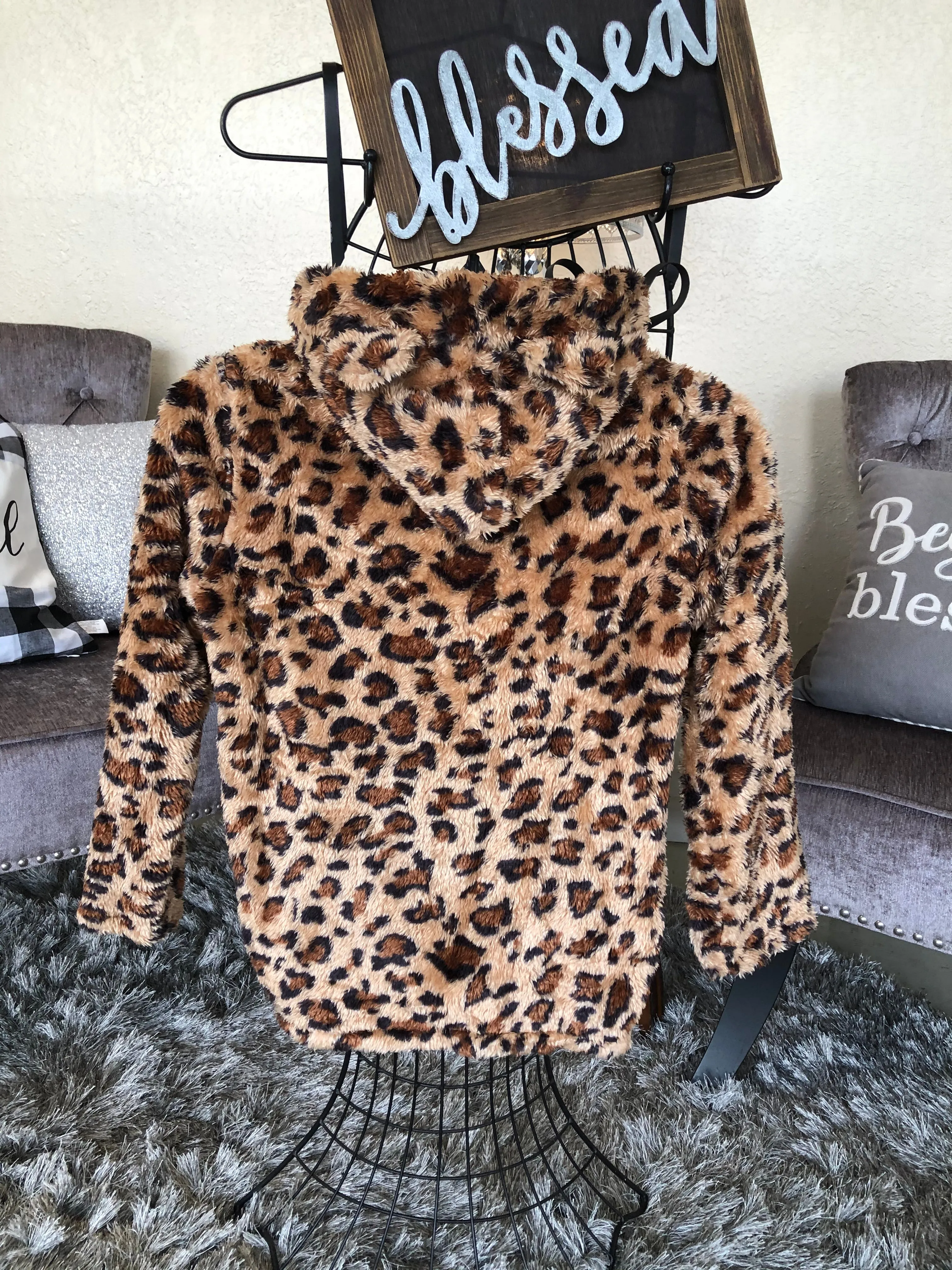 Girl’s Faux Fur Leopard Jacket With Ears