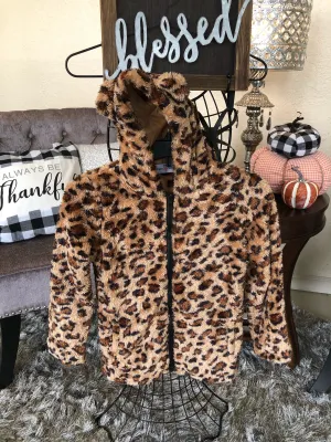 Girl’s Faux Fur Leopard Jacket With Ears