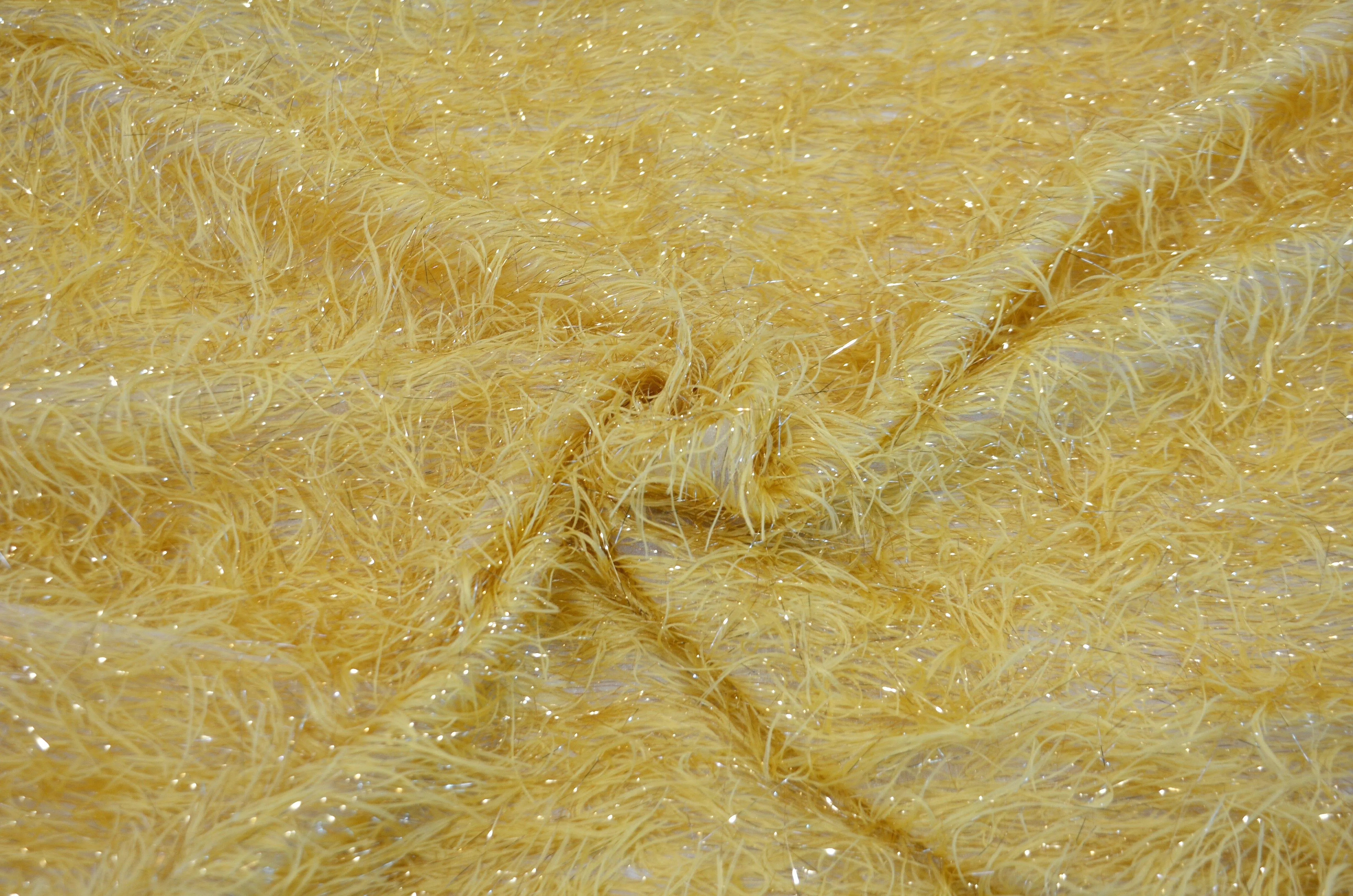 Gold Shaggy Brocade | Gold Metallic Eyelash Fabric | Gold Uragiri Lame | Non Stretch Lurex for Costume, Cosplay Top Dress, Apparel Fabric