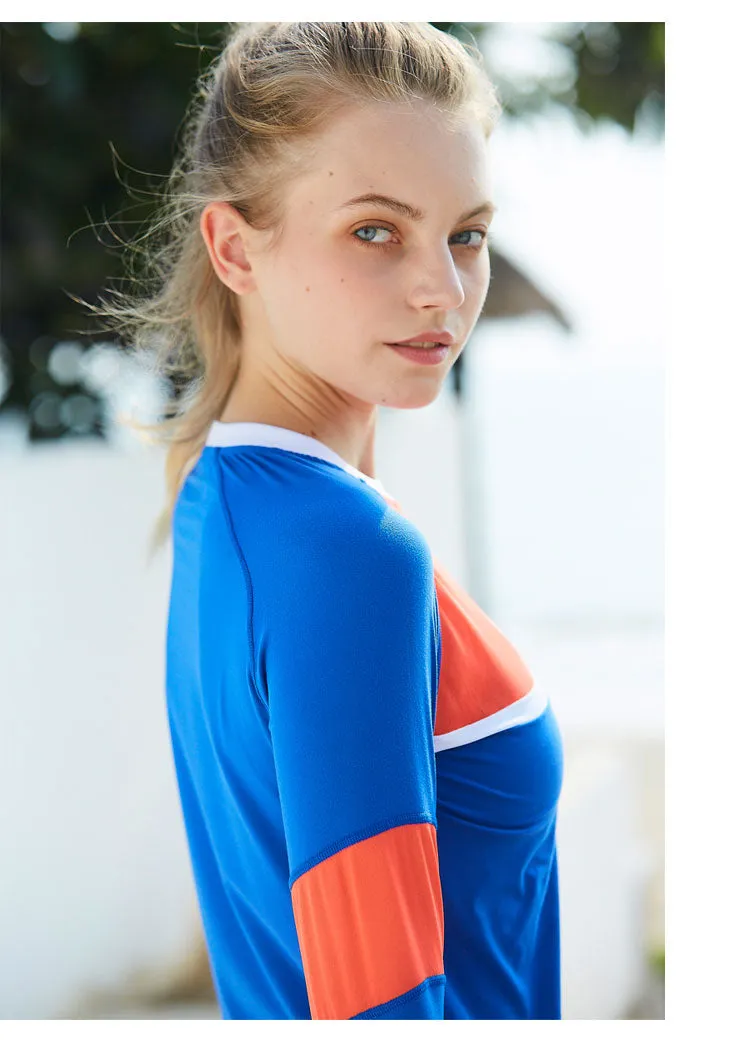 GYMNA MESH PANEL TRAINING LONG SLEEVE TOP IN BLUE