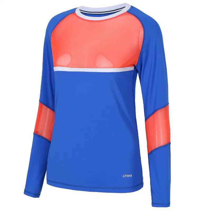 GYMNA MESH PANEL TRAINING LONG SLEEVE TOP IN BLUE