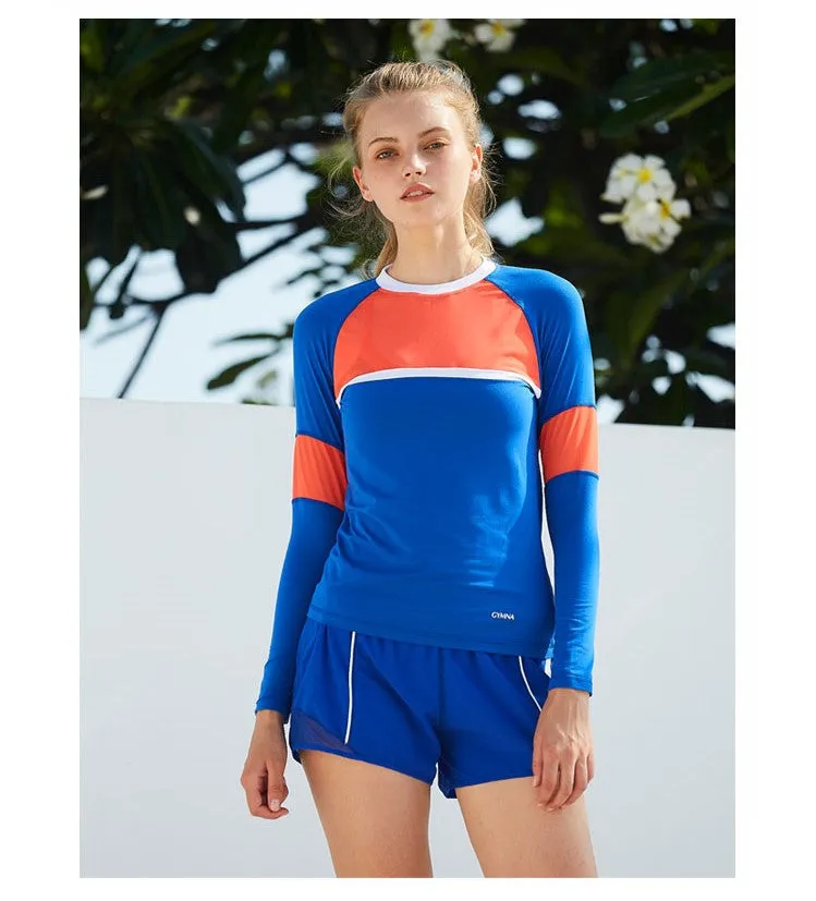 GYMNA MESH PANEL TRAINING LONG SLEEVE TOP IN BLUE