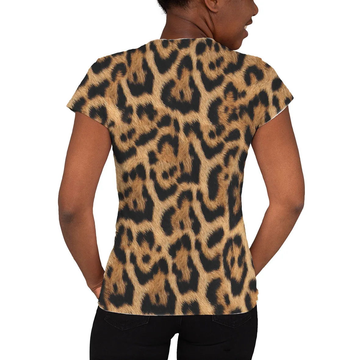 Halloween Costume Leopard Pattern All Over Womens Costume T Shirt with Leopard Ears Headband