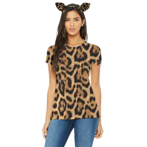 Halloween Costume Leopard Pattern All Over Womens Costume T Shirt with Leopard Ears Headband