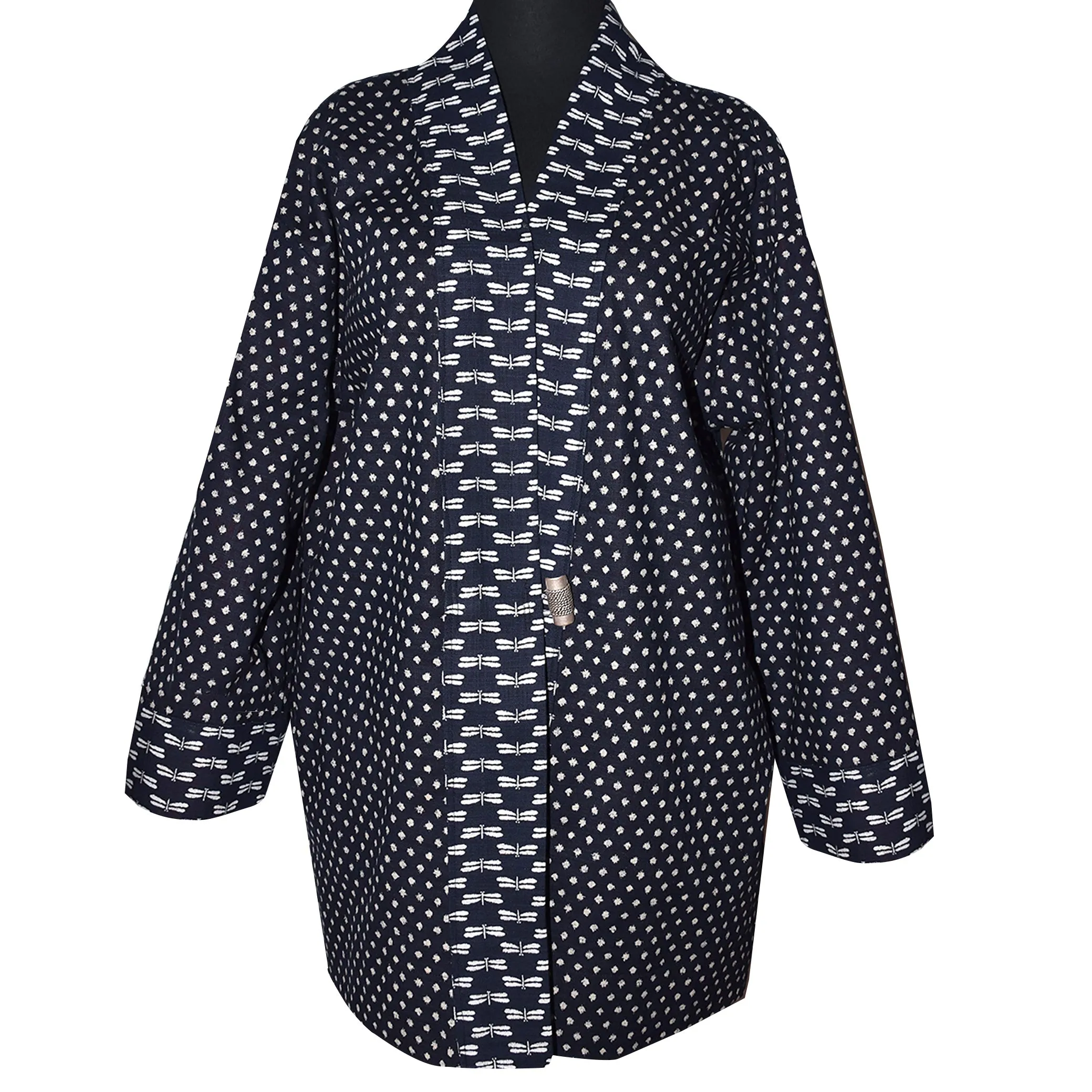Handcrafted Dragonfly Japanese Indigo Print Kimono Jacket