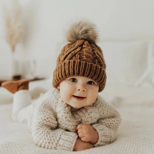 Huggalug Pecan Pop Pom Beanie