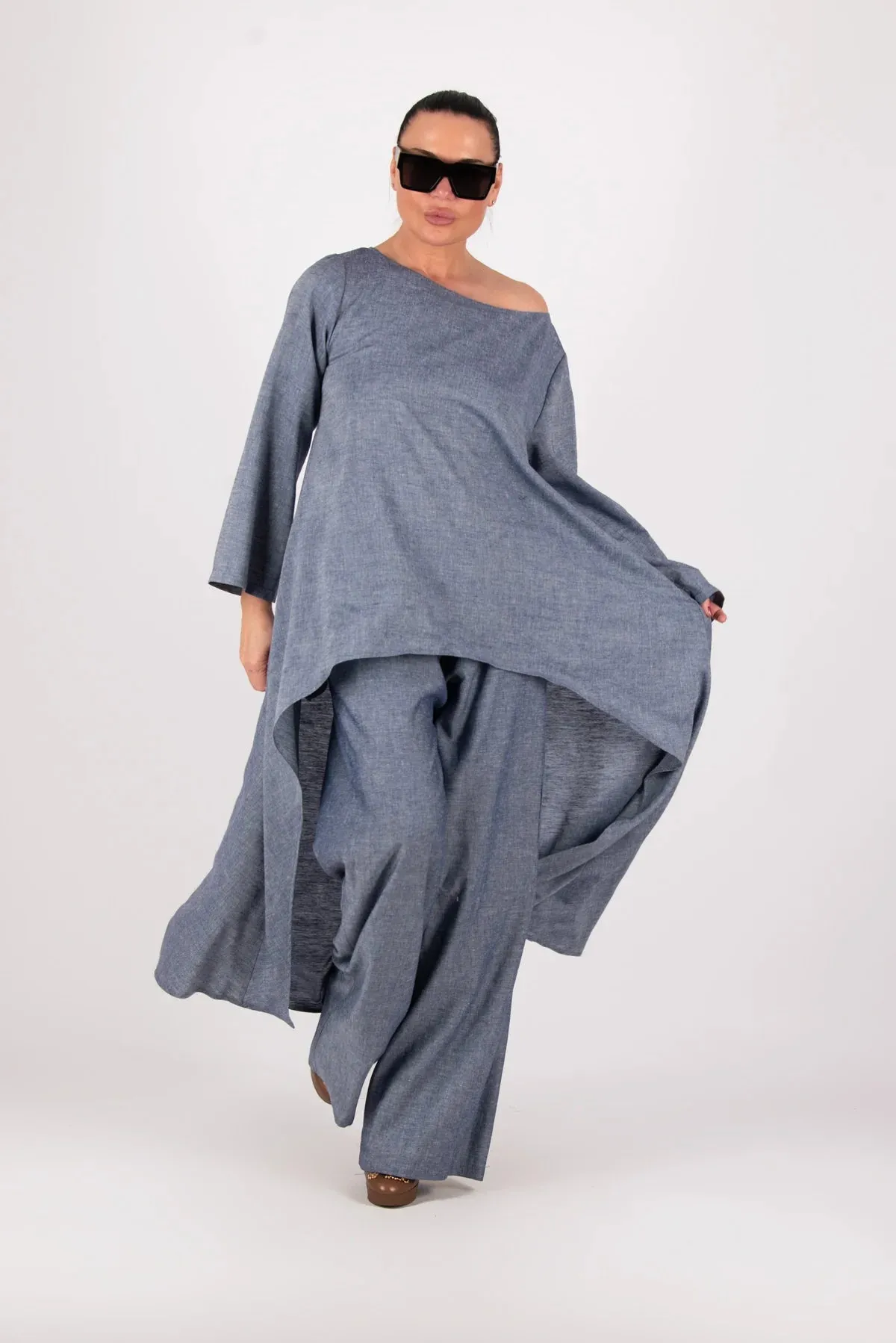 JESIKA JEANS BLUE WIDE LINEN PANTS