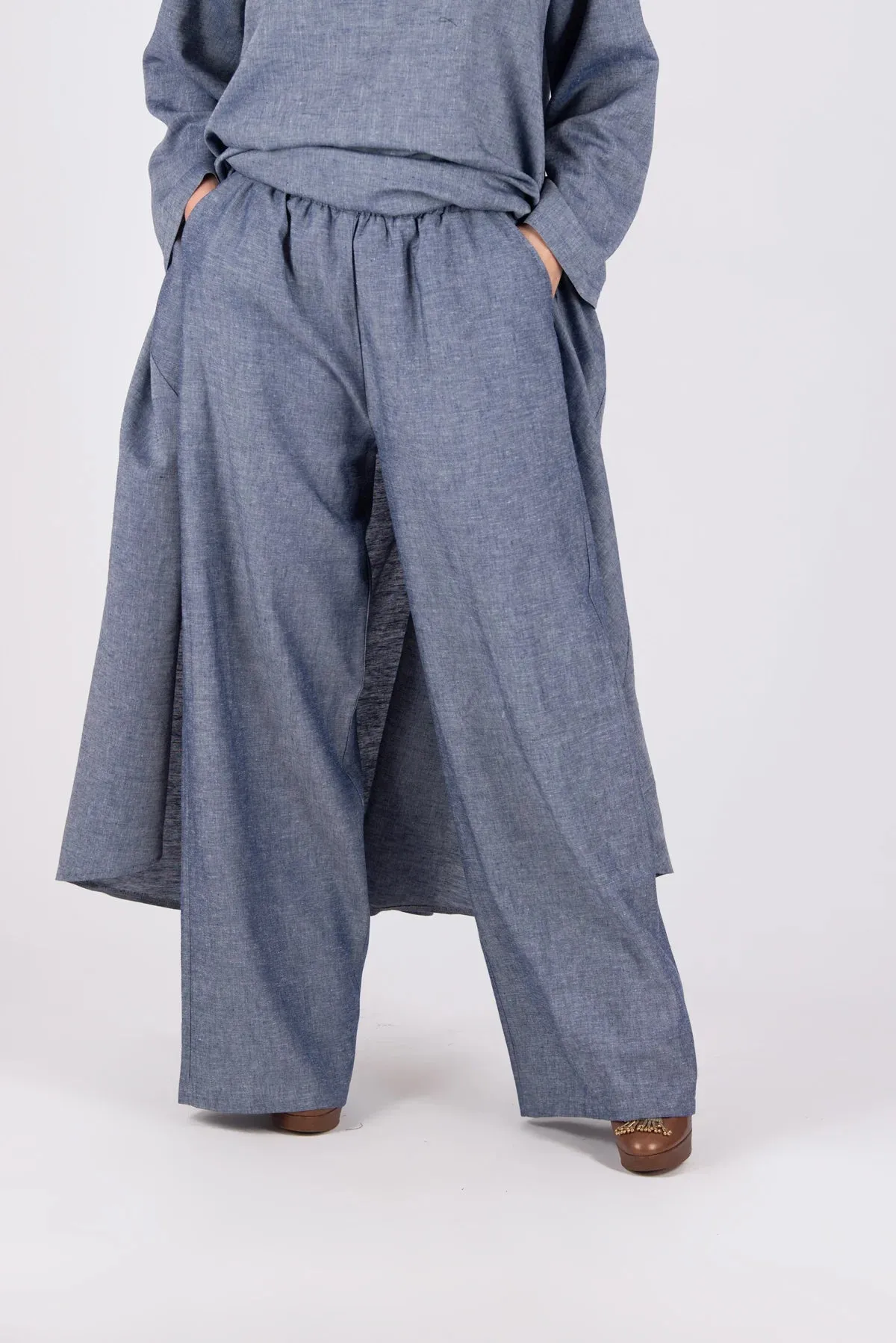 JESIKA JEANS BLUE WIDE LINEN PANTS