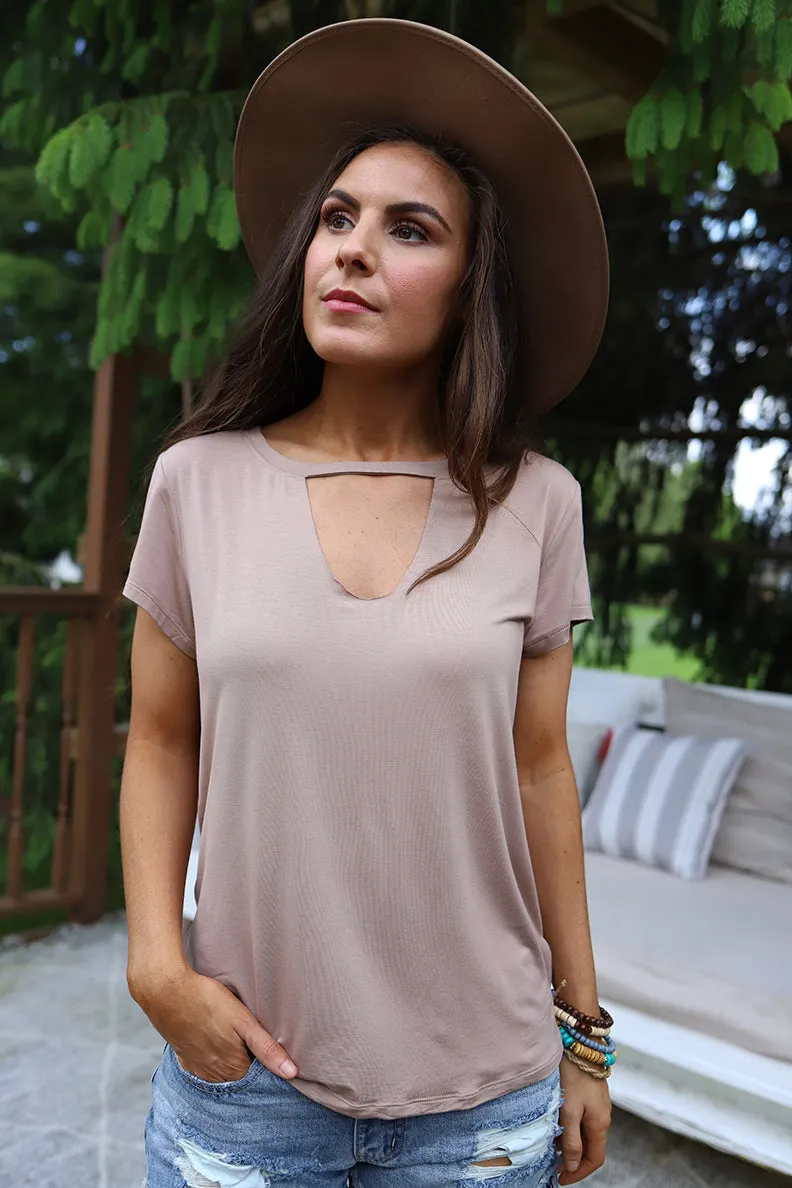 Kaylee Raw Hem Keyhole Top - Tan