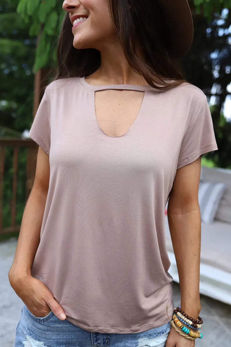 Kaylee Raw Hem Keyhole Top - Tan