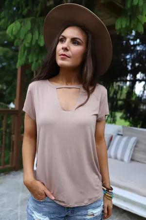 Kaylee Raw Hem Keyhole Top - Tan