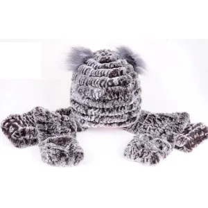 Knitted Real Rex Rabbit Fur Hat Multi-use Fur Cap Scarf & Glove Women Hat Beanie Headgear Head Wear Winter Head Warmer FS14627