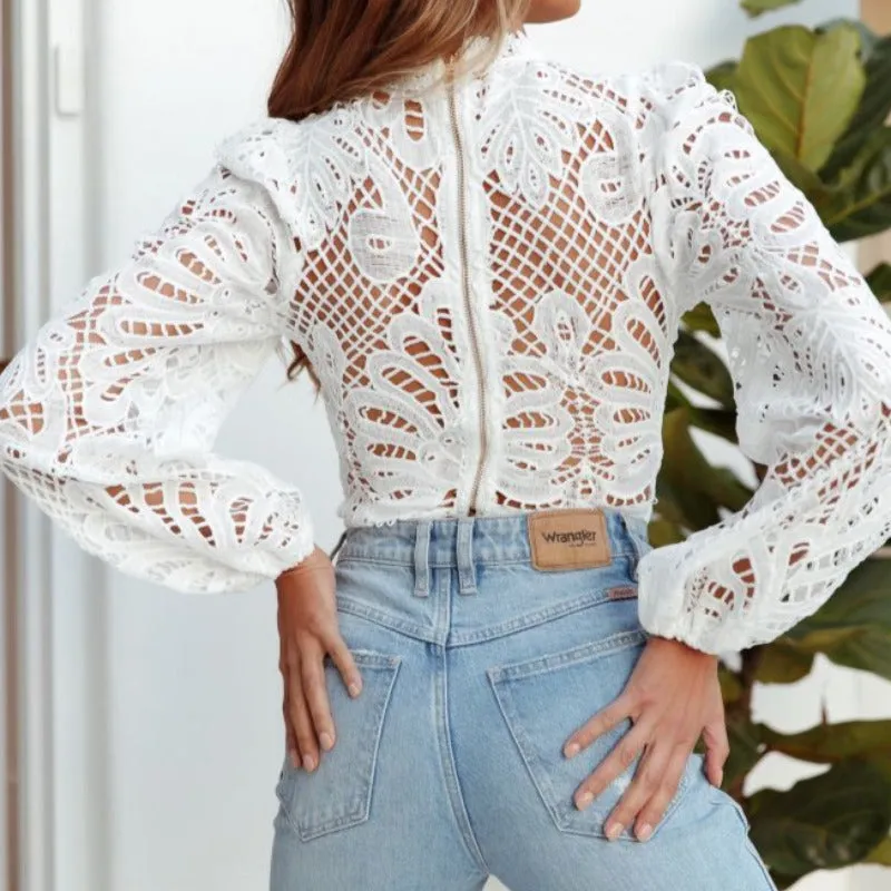Lace Mockneck Blouse Top
