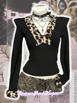 Lana Leopard Furry Patch Slim Top