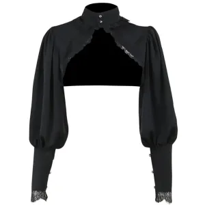 Lantern Sleeve Cropped Pullover Shawl Lace Top