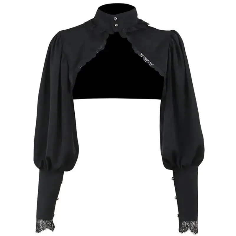 Lantern Sleeve Cropped Pullover Shawl Lace Top