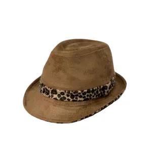 Leopard Band Fedora Hat Short Brim Suede Trilby LD61466