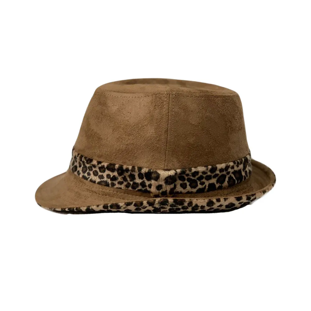 Leopard Band Fedora Hat Short Brim Suede Trilby LD61466