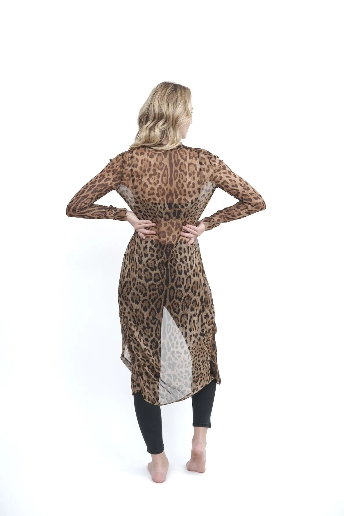 Leopard Chiffon Long Sleeve Duster