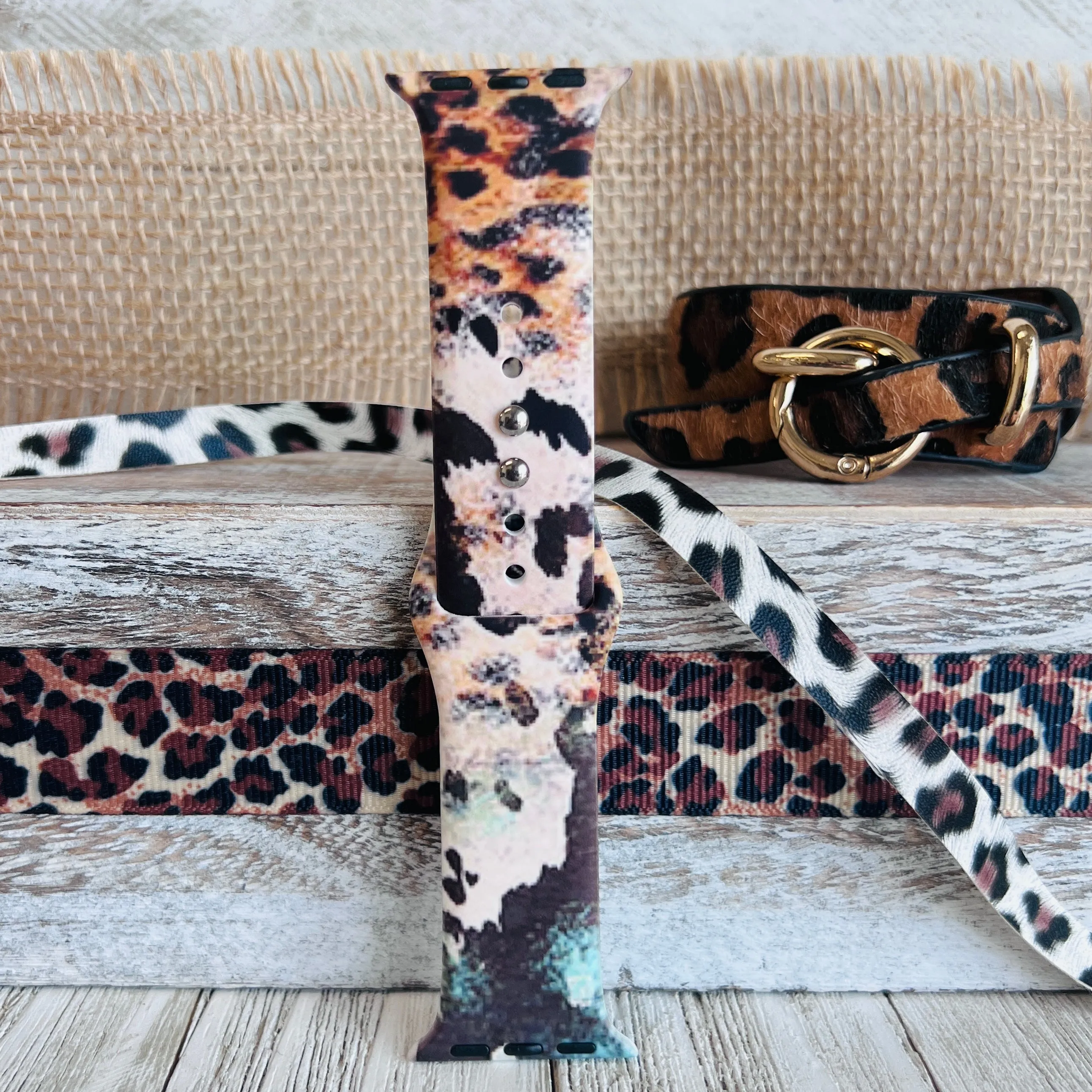 Leopard Cowhide Print Silicone Band For Apple Watch