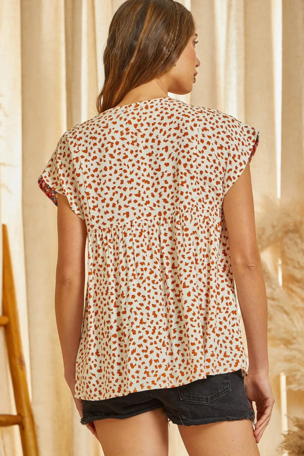 Leopard Embroidered Babydoll Top